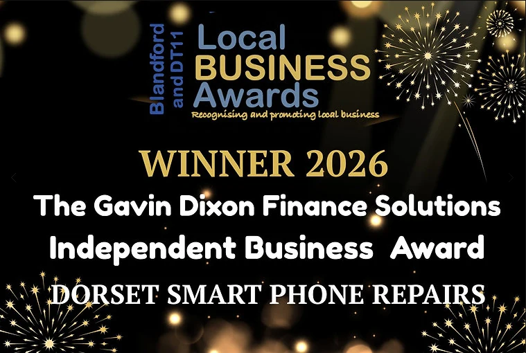 Blandford Local Business Awards winner graphic naming Dorset Smartphone Repairs as Independent Business of the Year 2026